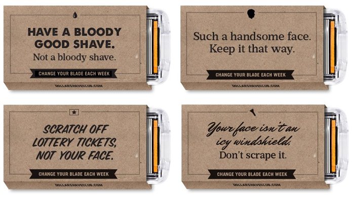 Branded Razor Sleeves from Dollar Shave Club with Funny Sayings